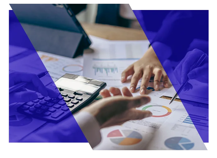 Accounting professionals reviewing financial reports and calculations