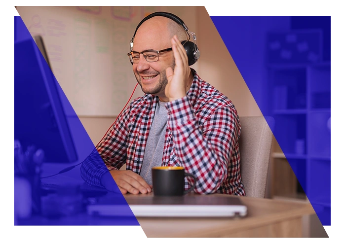 IT support specialist wearing a headset during a video call